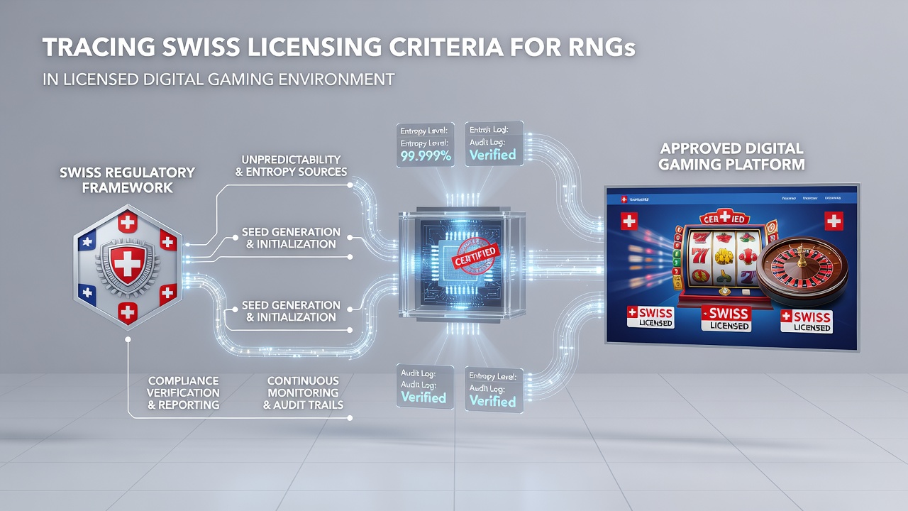 Laboratory technicians conducting statistical analysis on RNG output samples for Swiss licensing compliance